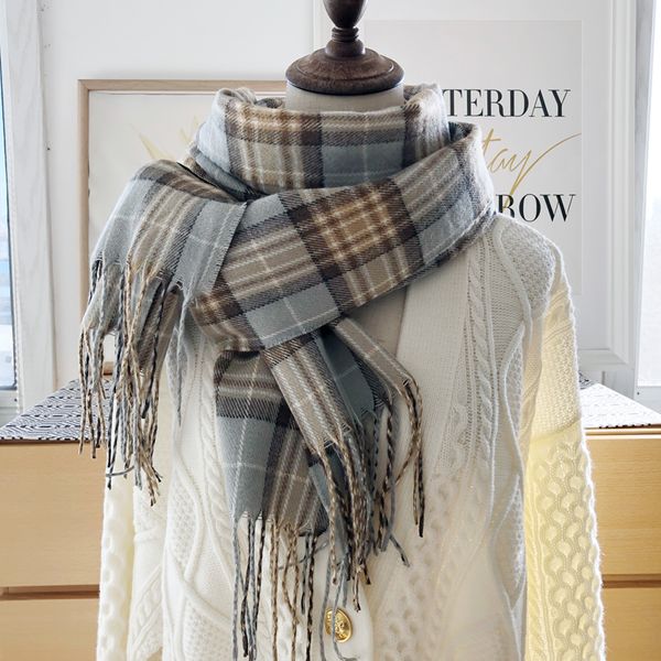 

very temperament of blue plaid scarf female version versatile student ins warm neck korean winter, Blue;gray