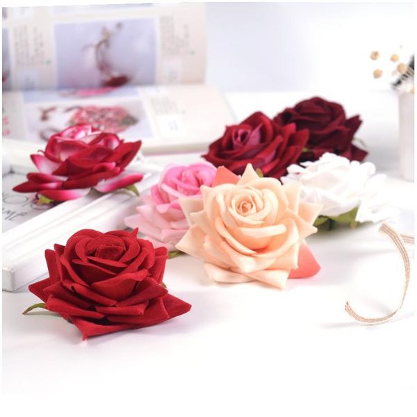 

2pcs/lot 8cm slik rosehandmade artificial flowers head for wedding decor home diy wreath scrapbooking fake flower cra jllnww