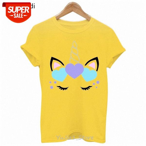 

funny tshirts women lovely unicorn face cartoon print t shirt femme valentine's day female t-shirt summer tee wholesale #uc6x, White