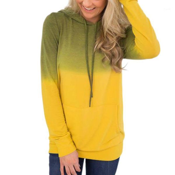 

women's hoodies & sweatshirts womens autumn long sleeve drawstring color block gradient pullover tunic casual cowl neck sweatshirt wit, Black