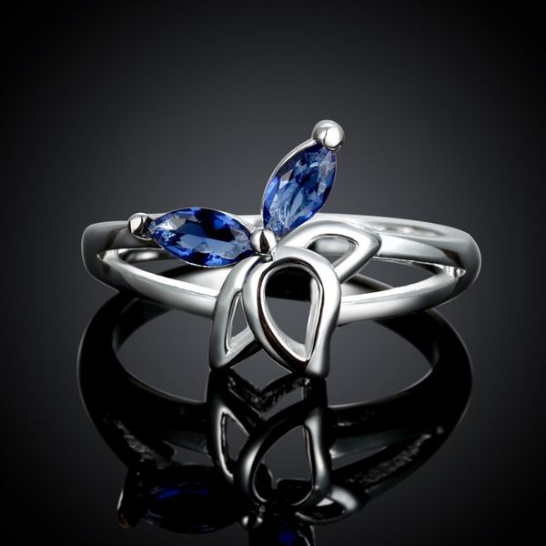 

european and american selling butterfly hollow diamond ring women's fashion natural crystal silver jewelry spr061-a-8 blue