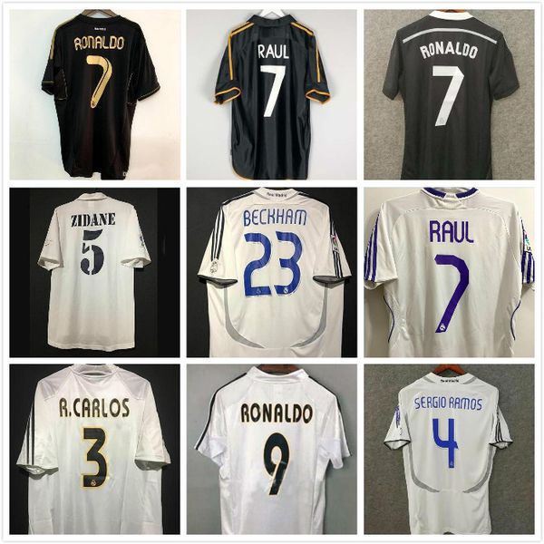 

retro real madrid soccer jerseys zidane ronaldo beckham morientes owen carlos guti kaka anelka seedorf kits classic football shirts, Black;yellow