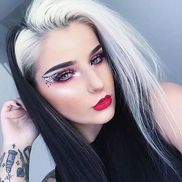 

synthetic wigs oley arrive black and white wig heat resistant lace front glueless straight cosplay for white/black women