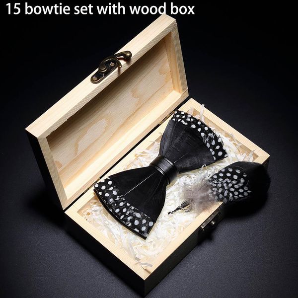 

gusleson 2019 original design bow tie feather bow exquisite handmade men's bow tie brooch pin wooden gift set wedding party q wmtczg, Black;gray