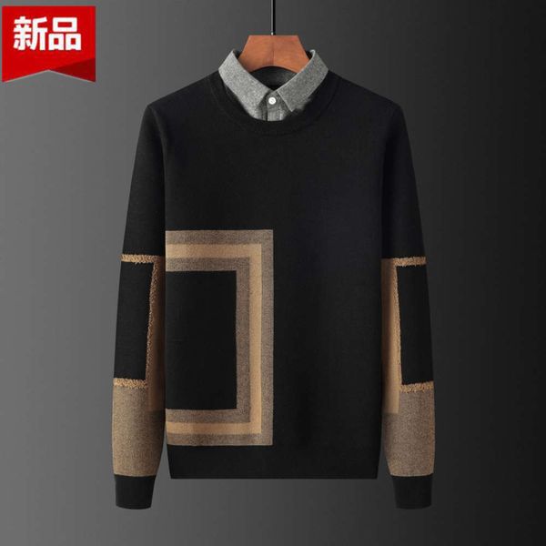 

autumn winter vacation two sweaters men's plush and thickened korean trend leading sweater shirt collar knitted bottom coat, Black