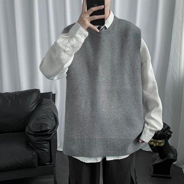 

2021 mens o-neck sweater vest spring autumn harajuku korean fashions male poullover loose sleeveless waistcoat clothing, Black;white