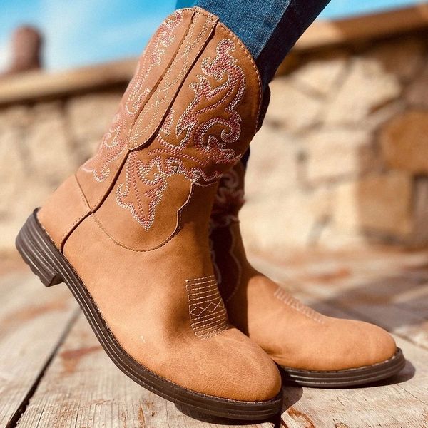 

women shoes vintage mid calf boots flock shoes female autumn winter motorcycle boots comfortable women botas botas mujer #jy5h, Black