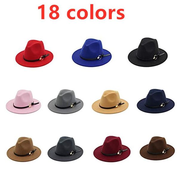 

Soild Color Simple Women Fedora Hat Elegant Black Belt Wide Brim Panama Party Trilby Cowboy Cap Men Gentleman Wedding Hat, Blue;gray