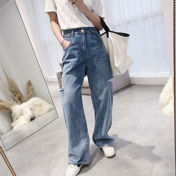 

2020 xuanya mm6 side cut loose jeans show thin high waist pants women's casual daddy mops 9090, Black;brown