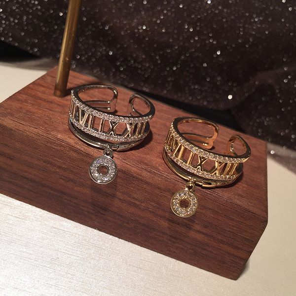 

roman numeral ring female opening adjustable hollowed-out sweet elegant simple ins network celebrity minority super fairy ring, Golden;silver