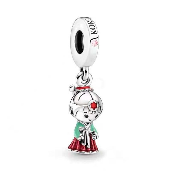 20 pcs vestido coreano menina enamel pingente encantos europeu grânulos caber pandora 925 esterlina prata cobra cadeia pulseira encantos jóias diy fazendo mulheres acessórios