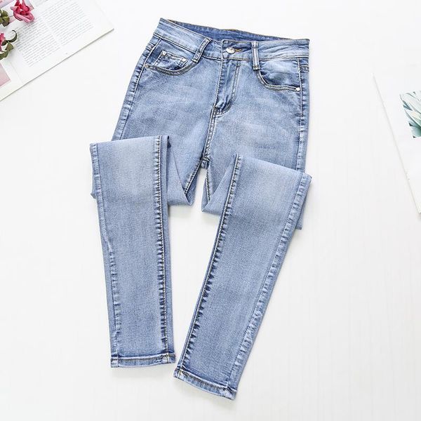 

make tile details jeans since spring new elastic waist feet pants pants show thin joker, Blue