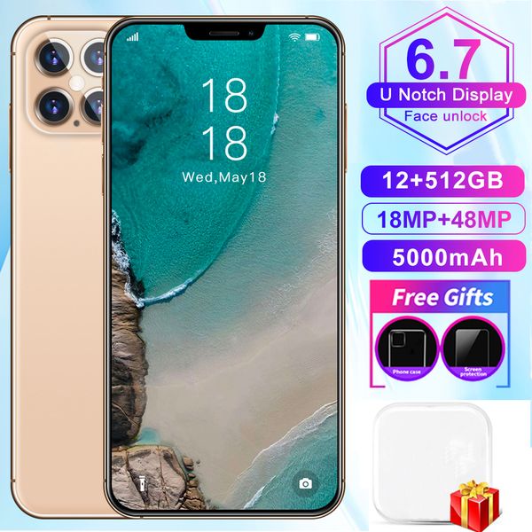 

nlocked 4g smart mobile cell phone i12pro max smartphone fullscreen 10-core 512 gb android 9 finger face id dual camera