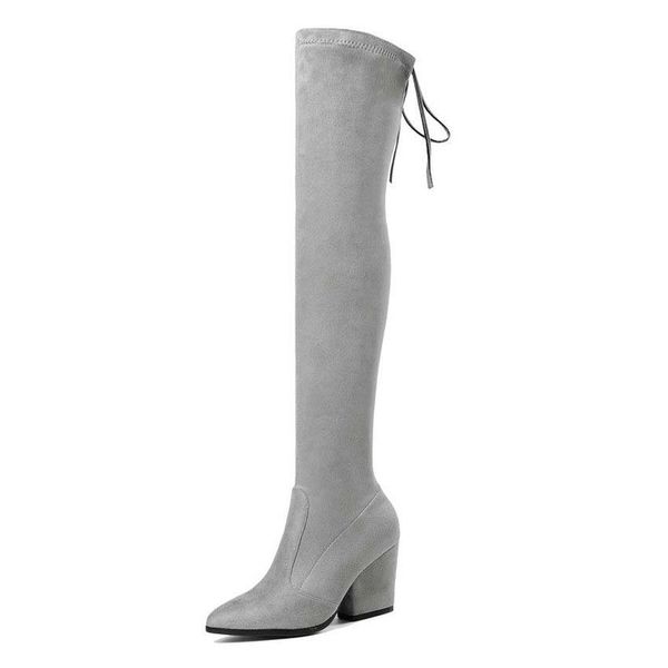 

was 2020 on her knee stretch boots woven toes pointed finger of western style high-heeled women's shoes size 34-43, Black