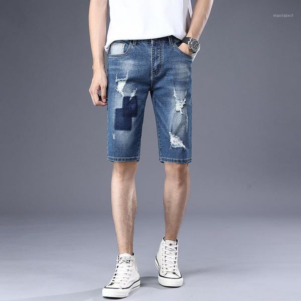 

2020 new men's spring denim shorts men cotton jeans straight male blue casual short jeans mens size 27-361, White;black