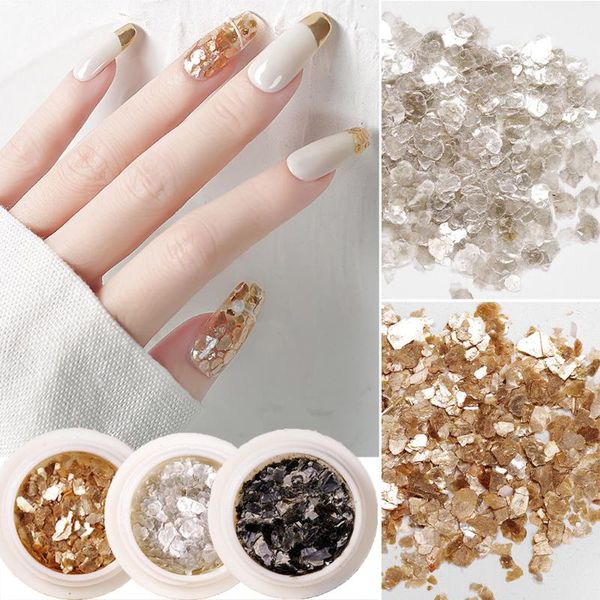 

1 box of glitter powder nail polish sequins metal ultra-thin nail pieces sequins manicure decoration irregular patches, Silver;gold