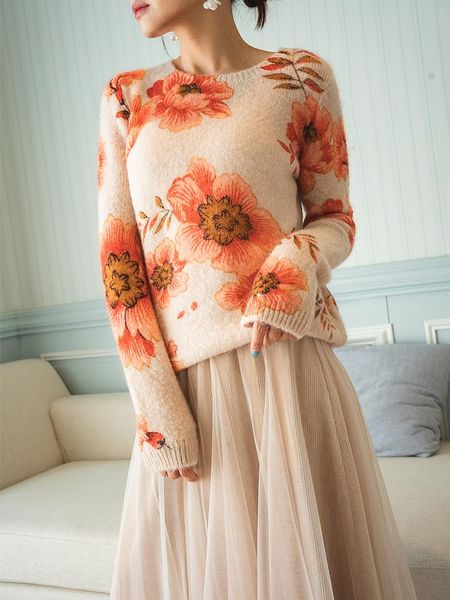 

women sweater 2021 autumn and winter round neck pink mohair sweater, White;black