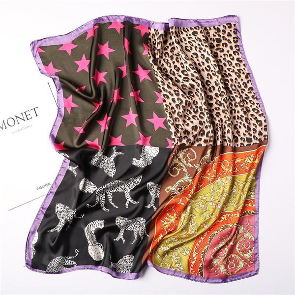 

new 7070 cm silk scarf square for women fashion animal leopard pattern neckerchief for lady bag decoration satin scarfs femme wmtisb, Blue;gray