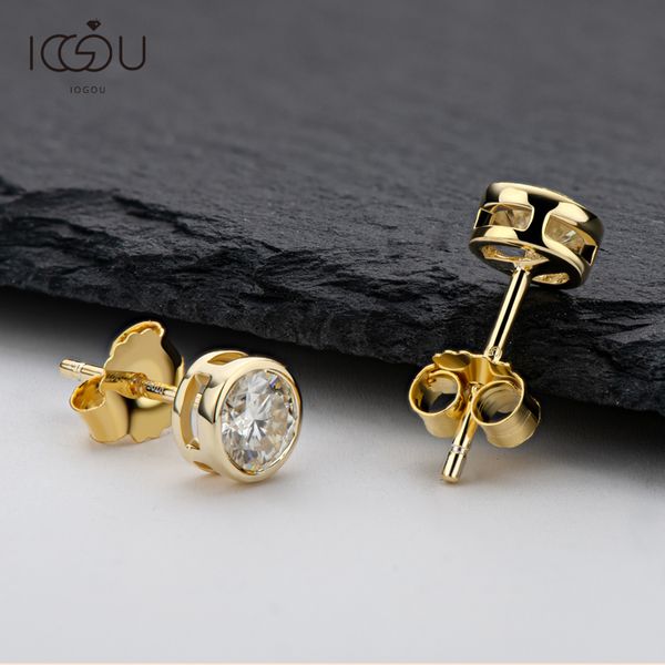 

iogou real 0.5/1 carat d color diamond stud earrings for women 100% 925 sterling silver sparkling jewelry 220211, Golden;silver