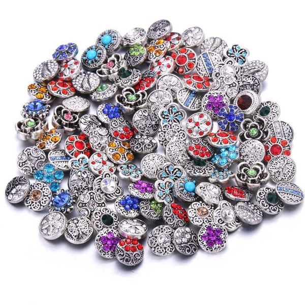 

new 10pcs lot mix style rhinestone 12mm 18mm resin metal snap buttons jewelry fit charm bracelets bangles for women man gift h bbyhkd