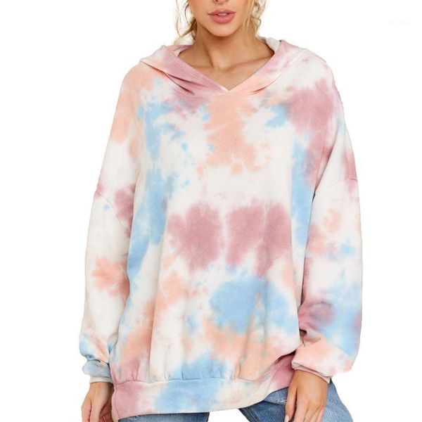 

women's hoodies & sweatshirts women tie-dye print hoodie, spring and summer casual style long sleeve v-neck slit pullover1, Black