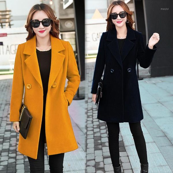 

yellow wool cashmere jacket coats plus size large oversized for women long coat winter autumn outerwear warm thick red clothing1, Black