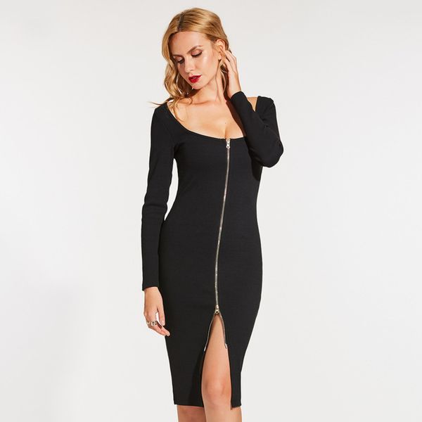 

women's 2020 autumn new slim zipper drs for women 502213, Black;gray