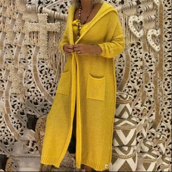 

knitted sweater ladies 2021 autumn outerwear long hooded cardigans open stitch solid color sweaters for women plus size, White;black