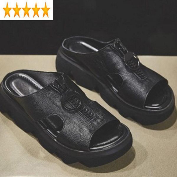 

sandals street black platform women genuine leather peep toe slippers summer zip design outdoor beach zapatos de mujer