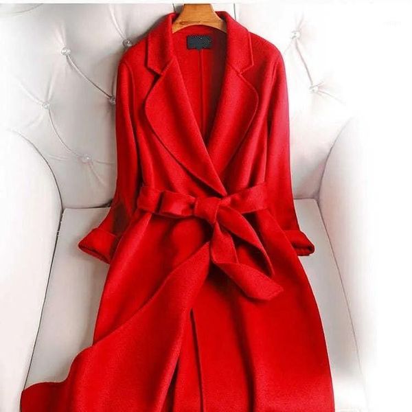 

new women elegant long woolen winter warm thick coat jacket female turn down collar casual wool overcoat h11, Black