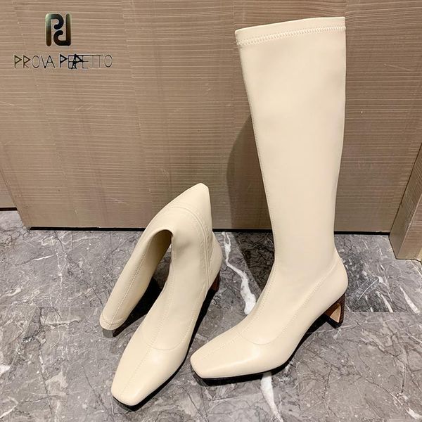 

boots prova perfetto high-stretch women 2021 fashion mid-length stiletto high-heeled knight small leather riding, Black