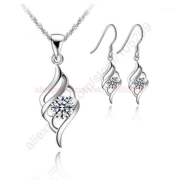 

Newest Angle Wing Flying Nice 925 Jewellery Pendant Necklace Korea Stylish Earring Jewelry Sets+18" Chain1, Silver