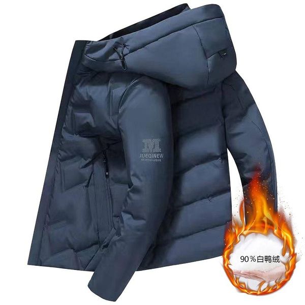 

mimi and middle-aged men's light white duck down down jacket hooded winter new style short thickened father's winter coat, Black