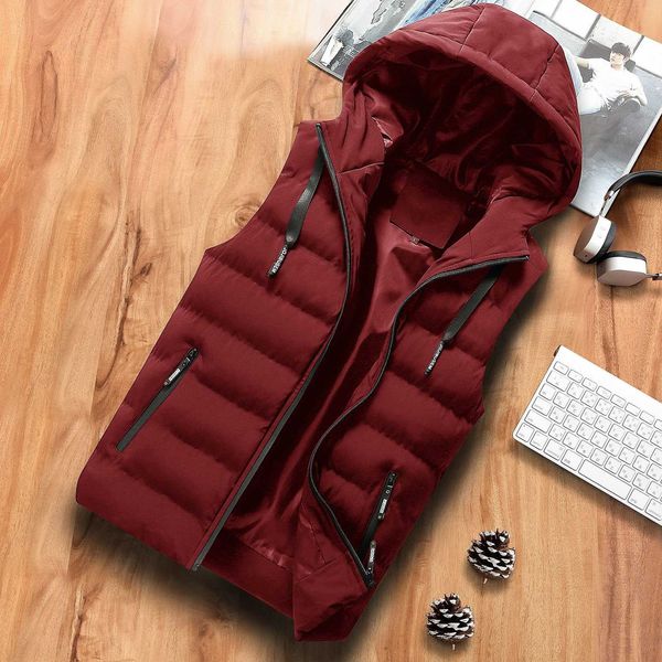 

autumn and winter cotton waistcoat down thickened hooded warm jacket shoulder vest large men's coat, Black;white