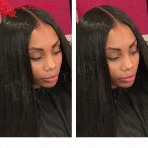 

brazilian light yaki full lace wig pre plucked glueless virgin hair yaki straight human hair lace front wigs with baby hair, Black;brown