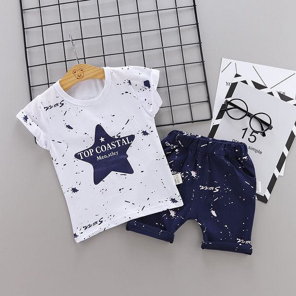 2 peças Conjuntos de roupas infantis para meninos e meninas, camisetas com estrelas de algodão, tops + calças curtas roupas de verão para crianças