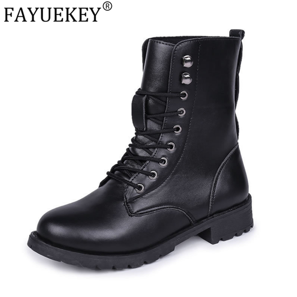 

chunky motorcycle boots women autumn round toe lace-up black boots shoes street outdoor style girls women winter