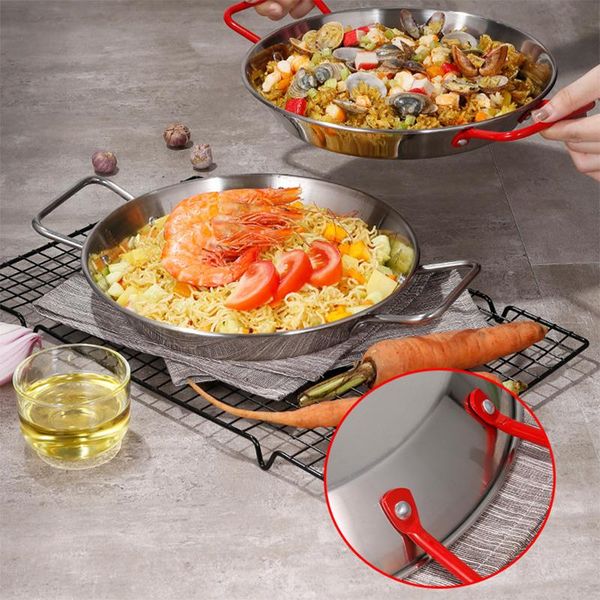 

stainless steel paella pan spanish seafood frying pot non stick frying pot kitchen fried chicken fruit plate cooking tool wmtobp
