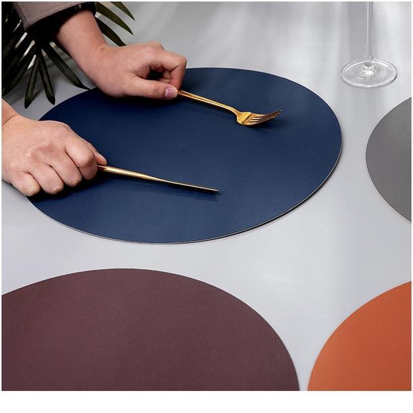 

pu leather waterproof placemat tableware pad table mat heat insulation anti-skidding durable for kitchen dining bowl bbyvqr
