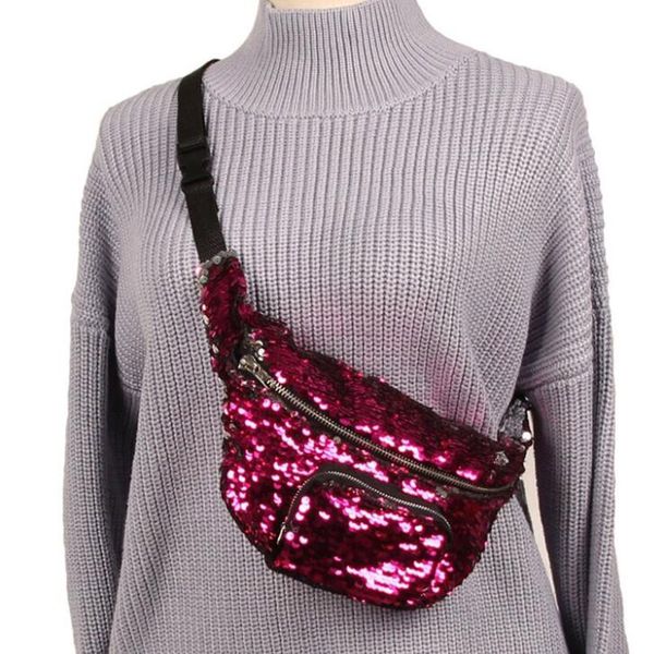 

2pcs 2017 new double sequins color waist bags women mermaid pouch purse outdoor sports jogging running waist bag backpacks 5colors