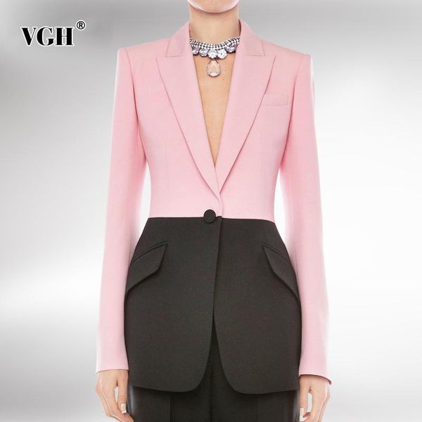 

women's suits & blazers vgh patchwork hit color blazer for women notched long sleeve plus size casual female 2021 autumn fashion clothi, White;black