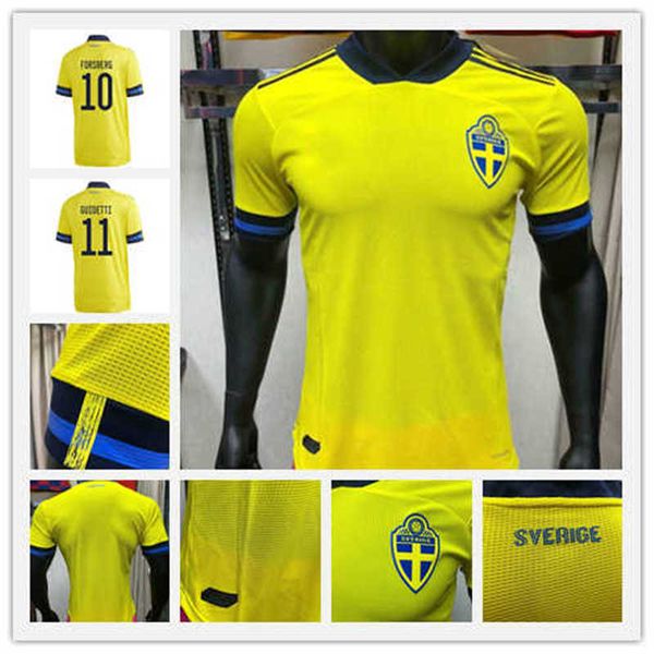 

player version 2020 sweden soccer jersey #7 larsson #9 berg ibrahimovic uniform mens #11 guidetti johnsson football shirt, Black;yellow