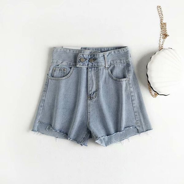 

c302-512 women's 2020 summer new irregular double breasted rough ee denim shorts, Blue