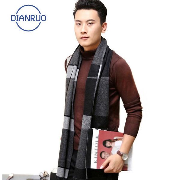 

dianruo men scarf autumn winter vintage soft grey plaid scarf men's imitation cashmere brand business casual scarfs n643, Blue;gray