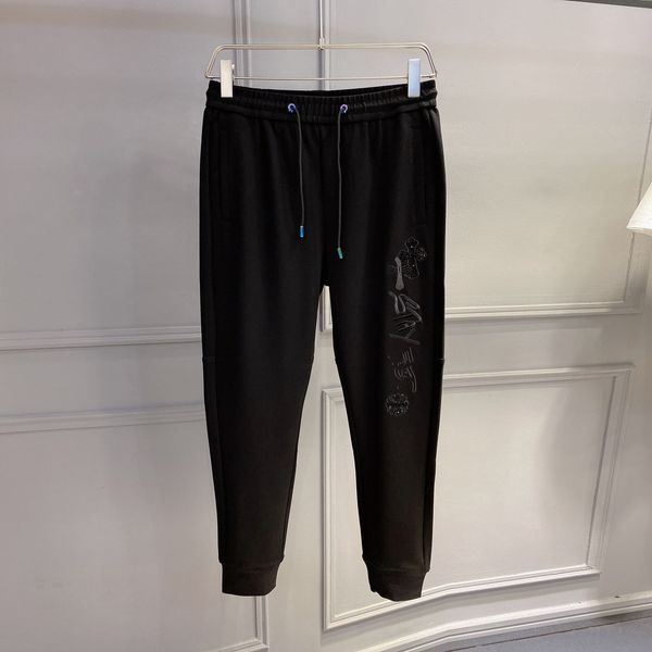 

croxin leather embroidered ironed heavy craft casual pants for men, Black