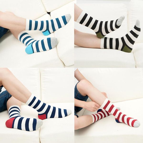 

1/2pair stripe socks men colorful long socks crew warm autumn winter male man comfortable cotton funny printed meias1, Black