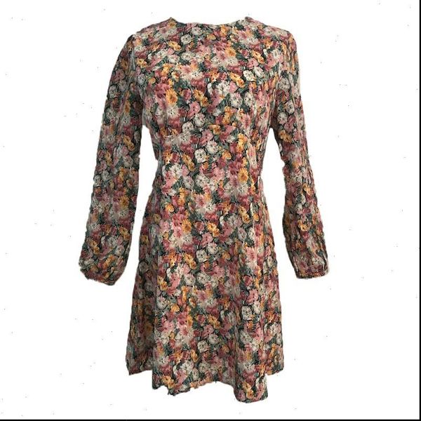 

floral print vintage elegant dress women korean style chic office lady slim long sleeve women dresses vestidos, Black;gray