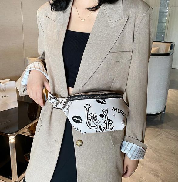

new fashion women waist bag graffiti chest bag girl casual shoulder bags ins selling women saddle handbag cool crossbody