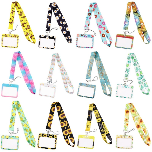

5pcs/set van gogh cherry blossoms credential lanyards for key id card gym cell phone strap usb badge holder rope pendant key chain gift, Slivery;golden