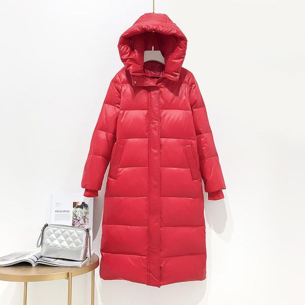 

high grade winter down jacket female long korean parka slim plus long white duck down coat jacket thick warm parka, Black